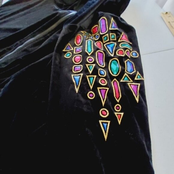 Bob Mackie Embellished Velour Jacket Size 2X Black Full Zip Wearable Art - Picture 9 of 16